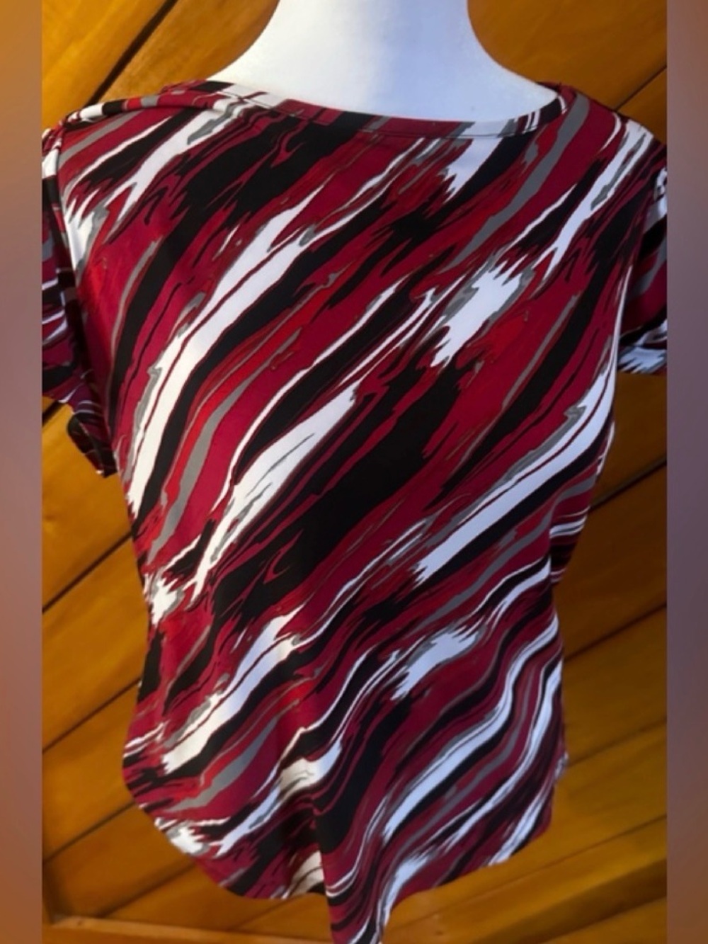 Women's Burgundy Multi-Stripe Short Sleeve Top